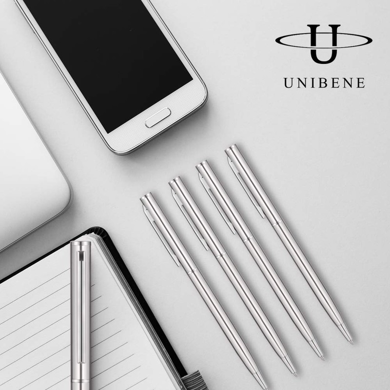 Unibene Slim Stainless Steel Retractable Ballpoint Pens, Nice Gift for