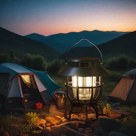 TRIROCKS Set of 2 LED Solar Camping Lantern Dimmable Rechargeable Lantern IPX3 Water-Resistant Portable Emergency Lights Outdoor Camping Lights for Camping Home Power Outage Hurricane Hiking (Green)