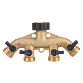 4 Way Hose Splitter, 3/4 Inch Brass 4 Way Hose Pipe Splitter Nozzle Switcher Tap Connectors Garden Tap Hose Manifold for Garden Irrigation((American Thread 3/4))