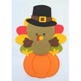 Cute Turkey on a pumpkin Thanksgiving Fall Paper Scrapbook Embellishment