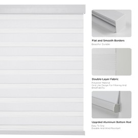 Joydeco Cordless Zebra Blinds (Pro), Dual Layer Light Control Zebra Blinds for Windows, Light-Proof Aluminum Cover, Free-Stop Roller Shades for Home & Office (White,33" W x 75" H)