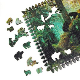 Wooden Puzzle for Adults - Uniquely Shaped Pieces - Made in The USA by FoxSmartBox - 390 Pieces - Morning in a Pine Forest
