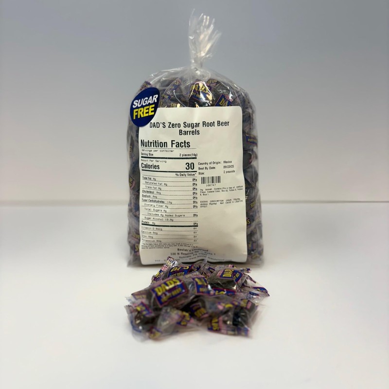 Beulah's DAD's Zero Sugar Root Beer Barrels, 2 Pound Package,
