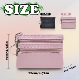 FuninCrea Women's Small Coin Purse, Coin Purse, Small 3 Pockets, Coin Purse with Key Ring, Coin Bag, Mini Purse for Women and Girls, pink, Modern