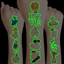 Duck Pre-Cut Temporary Tattoos 8 Sheets 96 PCS Silly Goose Party Decorations Supplies Favors Geese Animals Theme Birthday Cute Stickers Christmas Gifts for Boys Girls Class School Carnival (Luminous)