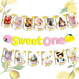 LaVenty - Banner de 12 meses de limonada rosa para decoración de primer cumpleaños, limonada (flor)