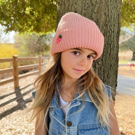 Ultra-Soft Kids Beanie with Strawberry Patch, for Girls Ages 2 to 8 Years, Premium Quality Knit, Unique and Stylish Design, Flexible Size and Versatile Use Year-Round