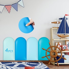 Jetec 4 Pcs Wall Padding for Kids with Autism Playroom Anti Collision 3D 15. 75 x 7. 87 Inch Peel and Stick Headboard Upholstered Wall Panels for Nursery Protection(Blue Series)