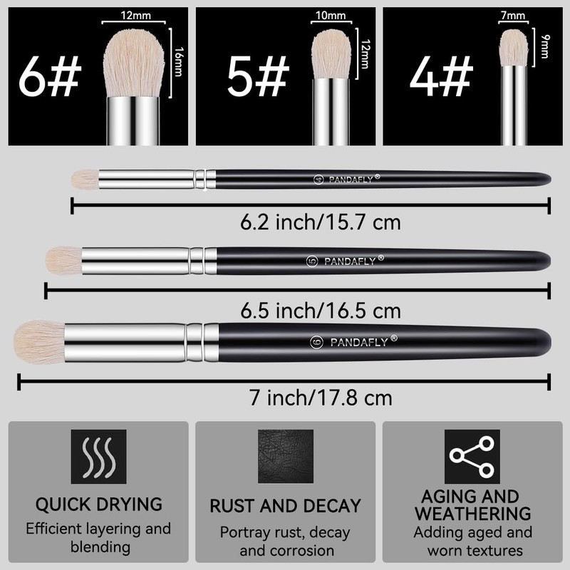 PANDAFLY Drybrush Set - 3 Sizes Hobby Detail Paint Brush
