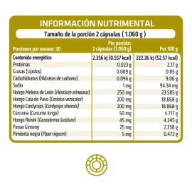 Melena De Leon, Cordyceps, Cola De Pavo Y Reishi. 60 Cápsula