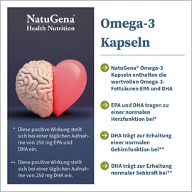 NatuGena NatuGena Omega-3 Kapseln mit natürlichen, hochwertigen Fischöl aus 100% nachhaltigem Fischfang, Fettsäuren EPA und DHA, 90 Kapseln (30 Tage Packung)