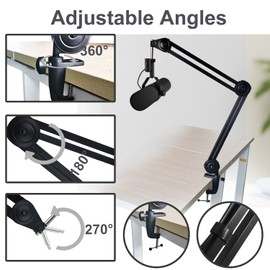 Boseen Boom Mic Arm Stand for Shure SM7B with SM7B Pop Filter, Upgraded Adjustable Suspension Scissor Mic Stand Desk Mount with Extension Tube for Video, Podcast, Gaming