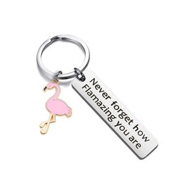 tenghong2021 Motivational Flamingo Keychain Never Forget How Flamazing You are Keychain Gift for Women Girls-Pink