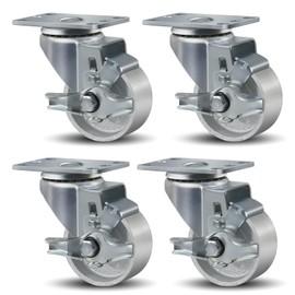 CWfutureparts 3" Caster Wheels Heavy Duty 1400 lbs，Swivel Casters Set of 4, Industrial Plate Casters, Semi Steel Cast Iron Wheels for Furniture,Workbench (4 Brakes)