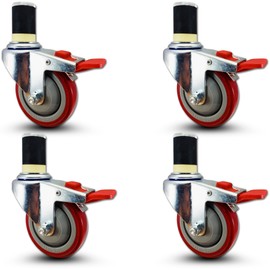 CasterHQ - 4" NSF Certified Total Locking Caster Wheel Set for Stainless Kitchen Prep Tables, Commercial Grade, Fits Hollow Tubing Legs - Durable, Safe for Commercial Kitchens