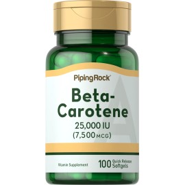 Beta-Carotene 25,000 IU | 100 Softgels | Vitamin A Supplement | by Piping Rock