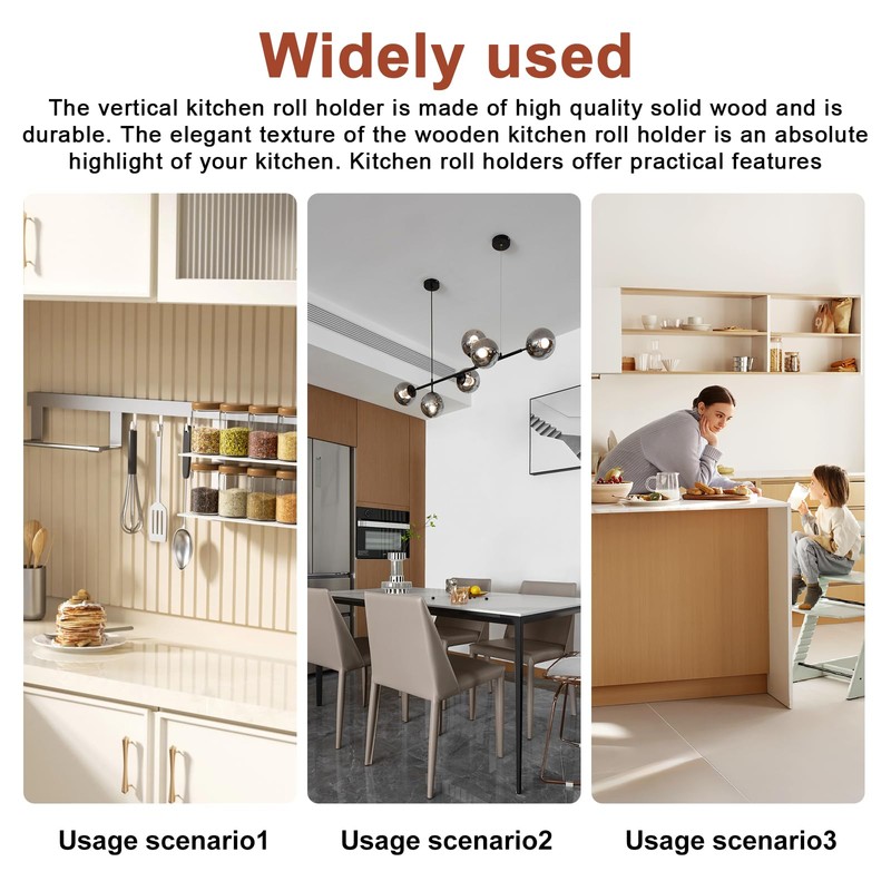 Pack of 2 Standing Kitchen Roll Holder, Wooden Kitchen Roll