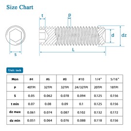 1/4"-20 x 1/2" Set Screws, Internal Hex Head Allen Drive Cup Point Grub Screws with Hex Key Wrench, 304 Stainless Steel, 25 PCS