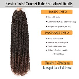 Flagship Passion Twist Hair 30 Inch Long Pre-twisted Passion Twists Crochet Hair Pre-looped Curly Crochet Hair for Black Women (6Packs,T30)