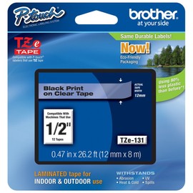 Genuine Brother 1/2" (12mm) Black on Clear TZe P-Touch Tape for Brother PT-2030AD, PT2030AD Label Maker with Free TZe Tape Guide Included