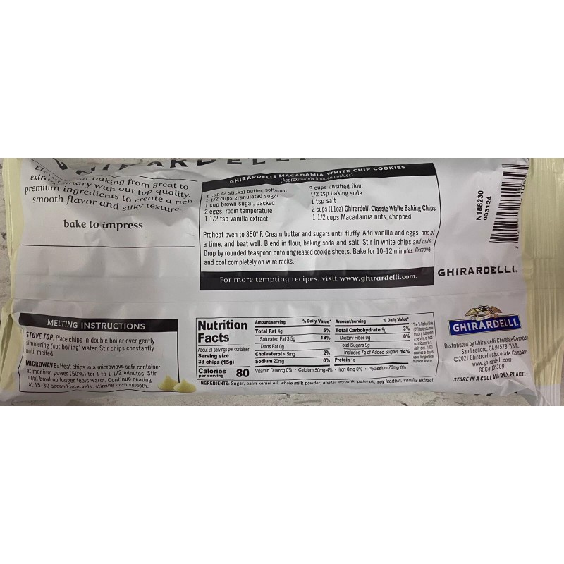 GHIRARDELLI CLASSIC WHITE Chocolate Premium Baking Morsels Chips 11 oz