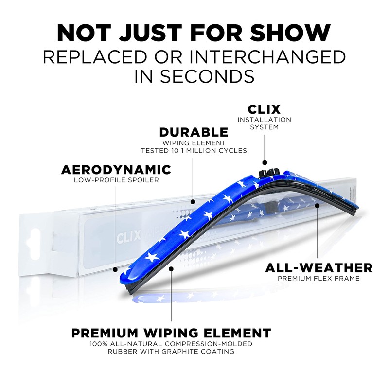 Clix Wipers - 14" Stars Patriotic Automotive Replacement Wiper Blade