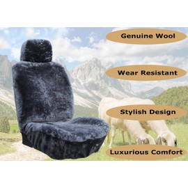 SHEEPSKIN ELITE Premium Sheepskin Car Seat Cover - All Season Comfort and Protection, Easy Installation (56" x 23", Gray with Bluish Tint)