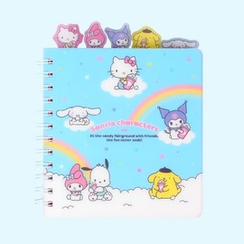 Kitty Friends Cute Characters Illustrated Tabbed Index Ruled Spiral Notebook with PP Cover : Ver.2 (1PC) (Blue)