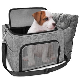 SlowTon Dog Booster Car Seat, Reinforce Metal Frame Safe Pet Car Seat with Seatbelt & Waterproof Pee Pad & Top Cover | Portable Collapsible Puppy Carrier Bag | for Small Dogs Cats (with Soft Pad)