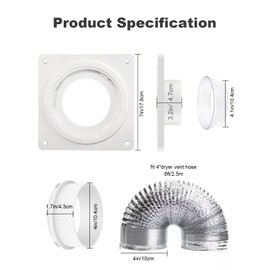 4 Inch Dryer Vent Connector Kit with 8FT Hose and Clamp, Dryer Duct Wall Plate with Quick Connect & Disconnect Fits 4 Inch Tubes Hose, for Dryer, Bathroom, Wall Exhaust Vent