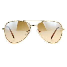 Kid's Aviator Sunglasses Ridged Metal Frame UV Protection Boys Girls Gold Brown