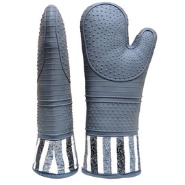 RED LMLDETA Heat Resistant 550 Degree Oven mitt, Silicone Oven Hot Mitts - 1 Pair, Extra Long Professional Baking Oven Gloves - Food Safe,Pot Holders Cooking,Grilling,Kitchen (Grey Mittens)