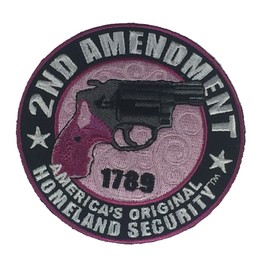 2ND Amendment 1789 America's Original Homeland Security with Revolver - Round Patch - Pink Color - Veteran Owned Business