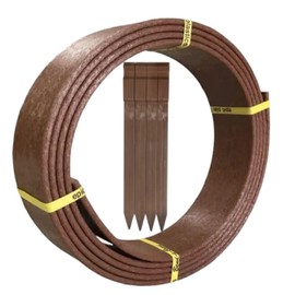 Plastic Bender Board with 4 Stakes - 3.3" x 16 ft - Teak Color - Durable Landscaping Edging for Gardens, Lawns, and Pathways (1 Pack)