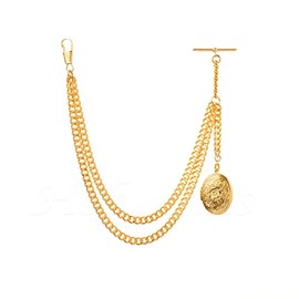 Holy Sins Jewellery Gold Colour Single Double Link Albert Pocket Watch Chain With Locket Pendant (10")