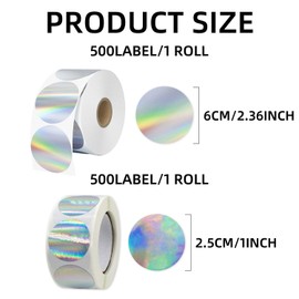 2 Rolls of Laser Label Stickers, Round Holographic Thermal Stickers, Gradient Waterproof Stickers, 3D Printing Label Stickers, Handmade DIY Label Stickers
