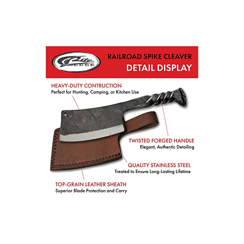 SZCO Supplies 9"" Twisted Handle Railroad Spike Cleaver with Leather