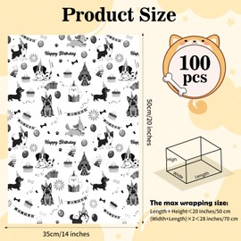 Pineraap 100 Sheets Cute Dog Tissue Papers for Birthday, Black White Puppy Gift Wrapping Tissue Paper for Gift Bag & Packaging, Cartoon Animal Art paper for Pet Treat Party Favors DIY Decor, 20 x 14IN