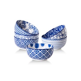 Gibsimi Ceramic Dessert Bowls Set - 11 Oz Small Ice Cream Bowl for kitchen - 4.7 Inch Porcelain Cereal Bowl for Fruits, Salad, Side Dishes, Ramen - Microwave Dishwasher Safe - Set of 6 - Vintage Blue