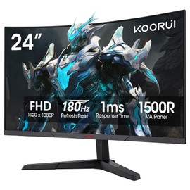 KOORUI 24 inch Curved Gaming Monitor 180Hz FHD 1080P Computer Monitor,1ms 1500R VA Display,Adaptive Sync, FreeSync Premium,HDR10,HDMI2.0X2&DP1.2,VESA Compatible,Tilt Adjustable,Eye Care,24E6CA