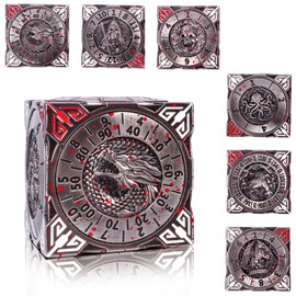 DND Spinner Dice - 7-in-1 Metal Dice Set with 3D Relief Dragon Design | Unique Spinner Design for Dungeons & Dragons RPG Polyhedron Dice Set for D&D and DM Players (Silver)