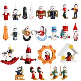 Gobesty Wooden Christmas Tree Ornaments, Pack of 12 Christmas Tree Decorations Pendants Santa Claus Snowman Angel Rocking Horse Tree Decoration Christmas Decoration Pendant