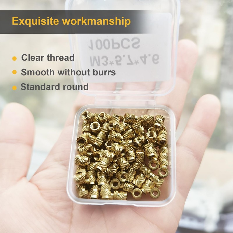 FullFun M3 Threaded Insert, M3 100pcs 3D Printing Brass Nuts,Knurled