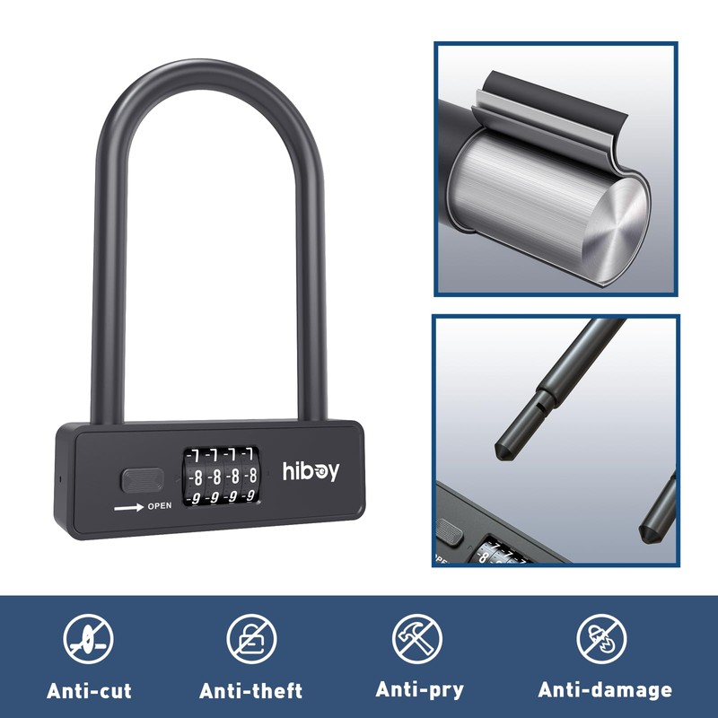 Hiboy Bike Combination U-Lock, Anti-Theft Security Bicycle Lock with Mounting