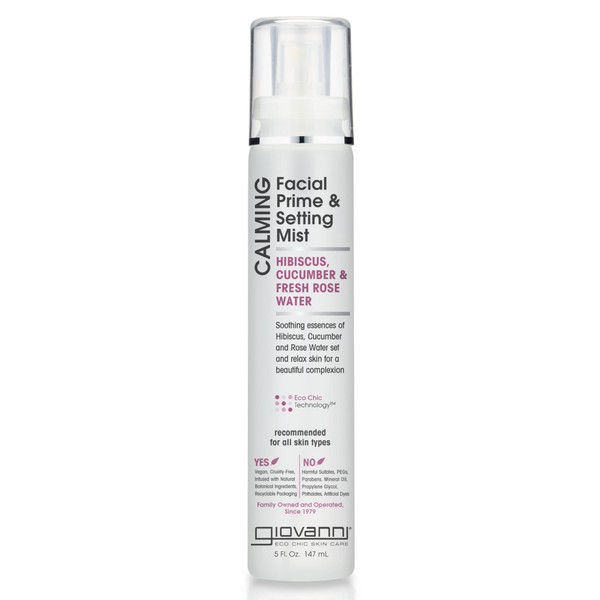 GIOVANNI Calming Facial Prime Setting Mist - Hibiscus, Cucumber & Fresh Rose Water, Set & Relax Skin for a Beautiful Complexion, On the Go Hydration, Use Before & After Applying Makeup - 5 Fl oz
