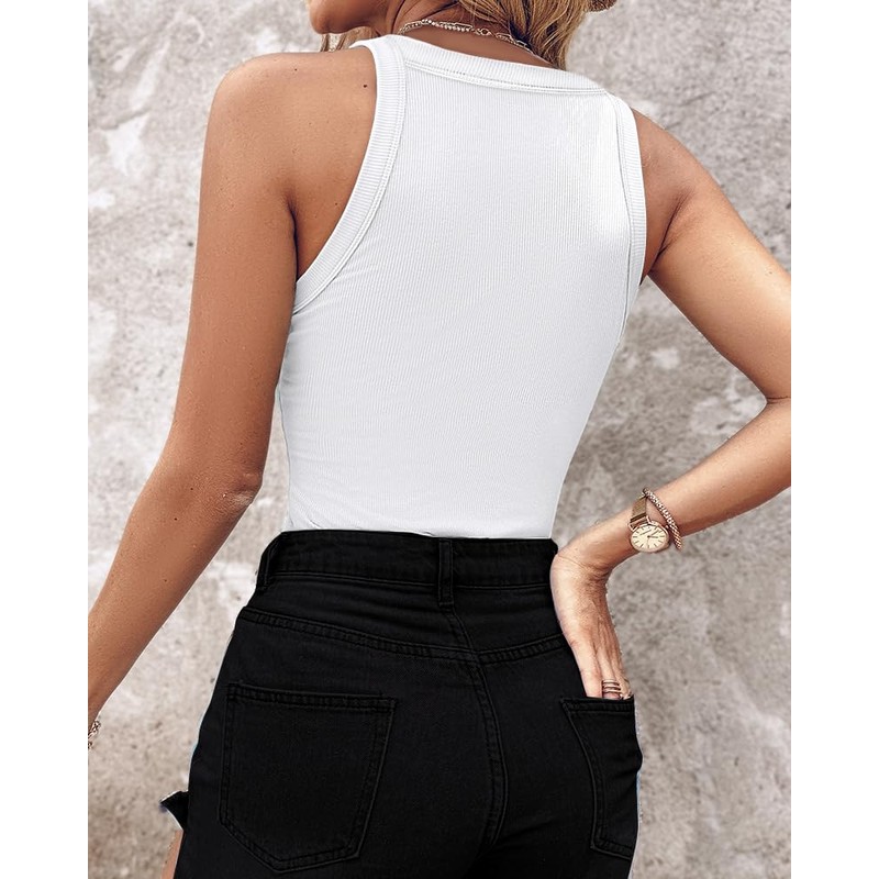 Ninimour Women Sleeveless Tank Top Rhinestone Contrast Sequin Keyhole Collar
