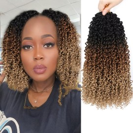 Yanky Twist Crochet Hair for Women 8 Inch 8 Packs Pre-Looped Yanky Twist Braids Ombre Brown Fluffy Spring Mini Twist Pretwisted Passion Mini Twist Crochet Hair Short Bob Crochet Braids Hair #OT/30/27