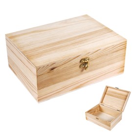 Unfinished Wood Box with Hinged Lid 1 Pack - 10.6" x 7.6" x 4.3" Smooth Unpainted Wooden Storage Box for Crafts, Jewelry, DIY Painting, Gift Packaging - Lightweight & Warp-Resistant