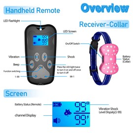 Redmogo Dog Shock Collar -3000FT Training Collar with Remote for Shock Collar for Dogs-3 Training Modes,Collar for Dogs Training Rechargeable e Collars for Large Medium Small Dogs 8-110lbs