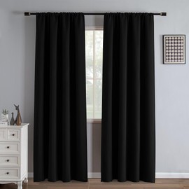 IGEMAEVE Black Blackout Curtains 84 Inch Length 2 Panels Set, Black Out Curtains for Bedroom 84 Inch Long, Rod Pocket Energy Saving Room Darkening Drapes for Living Room Window(W52 x L84)